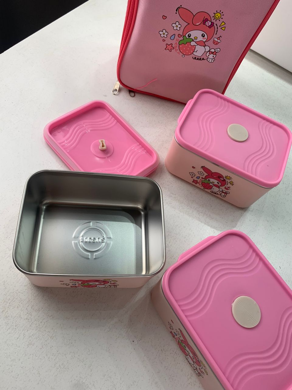 3-Compartment Lunch Box with Cartoon Insulated Bag