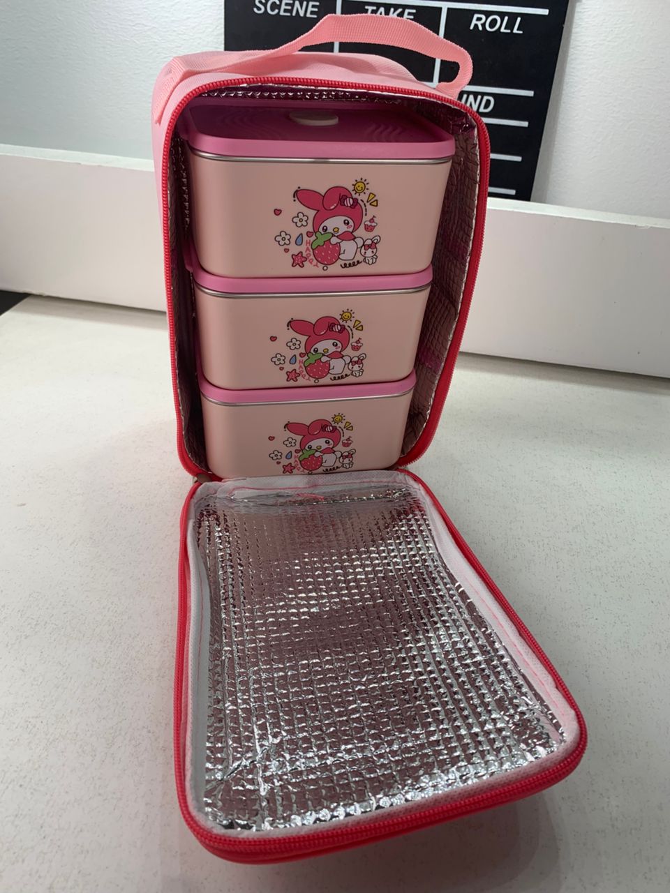 3-Compartment Lunch Box with Cartoon Insulated Bag