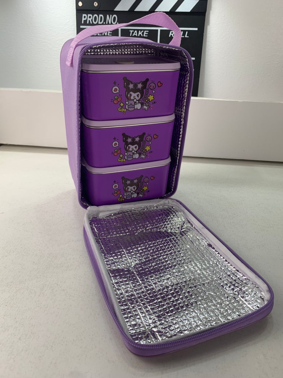 3-Compartment Lunch Box with Cartoon Insulated Bag