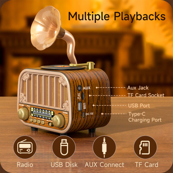 راديو ريترو لاسلكي بلوتوث FM/AM/SW مع USB و TF موديل MD-1319BT