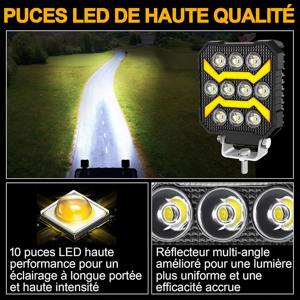 Phare antibrouillard LED 12-24V, 5 modes, étanche IP68, 1 pièce