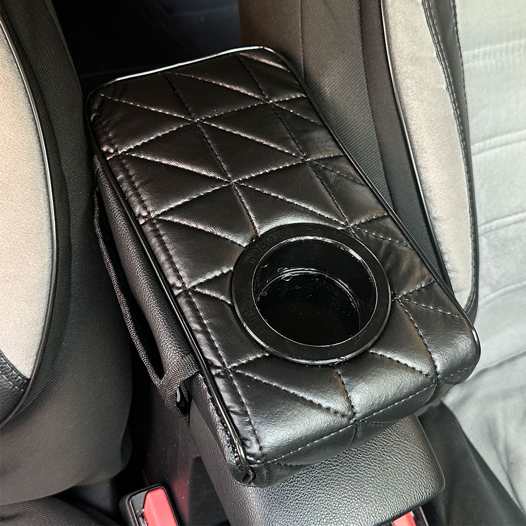 Car armrest cushion with cup holder V2