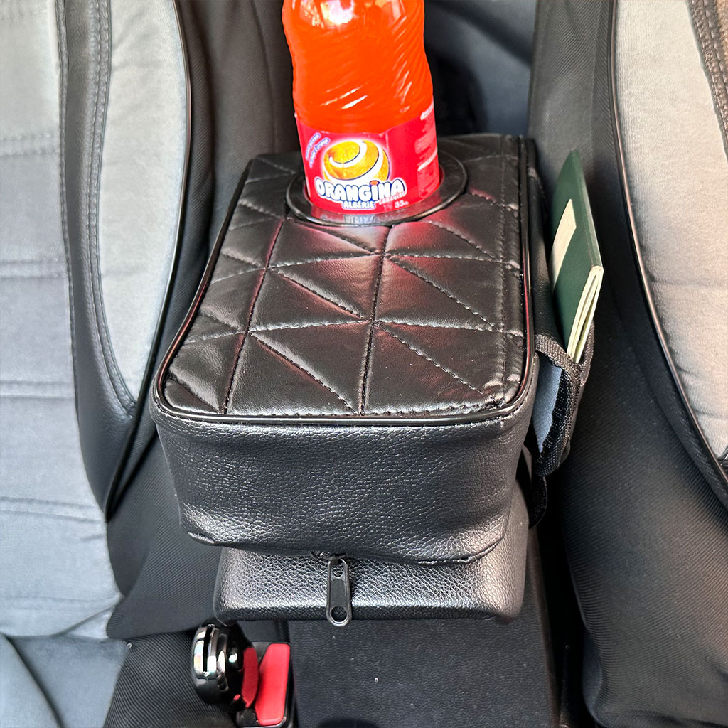 Car armrest cushion with cup holder V2