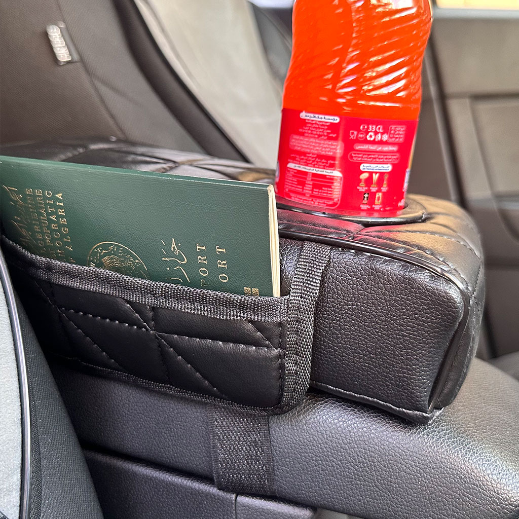Car armrest cushion with cup holder V2