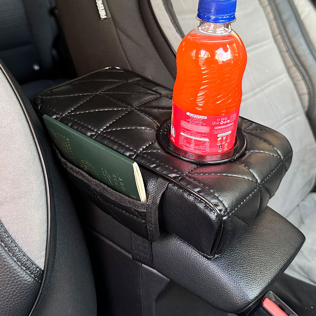 Car armrest cushion with cup holder V2