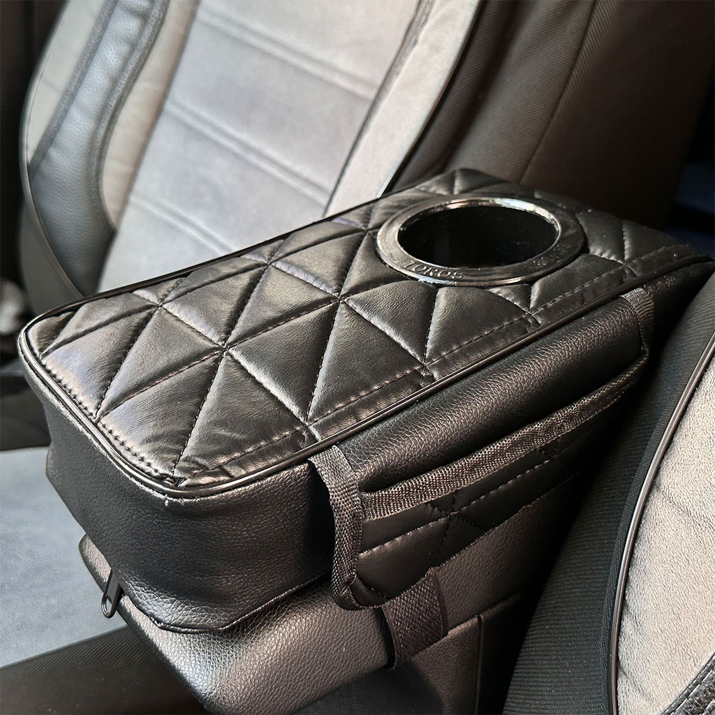 Car armrest cushion with cup holder V2