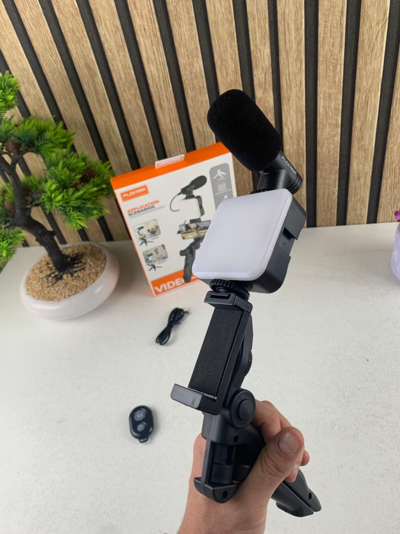 Video recording kit for smartphone and camera with microphone and LED light