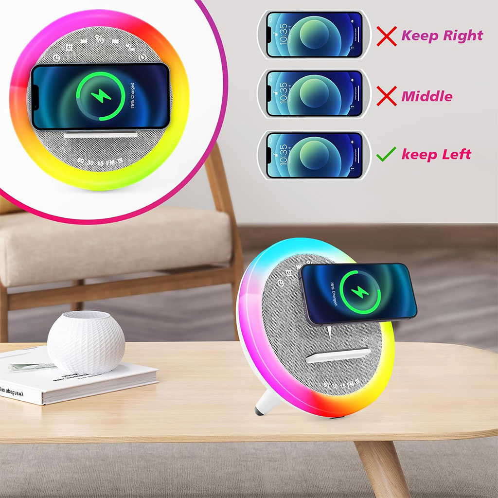 RGB Speaker and Bedside Lamp with 15W Wireless Charger