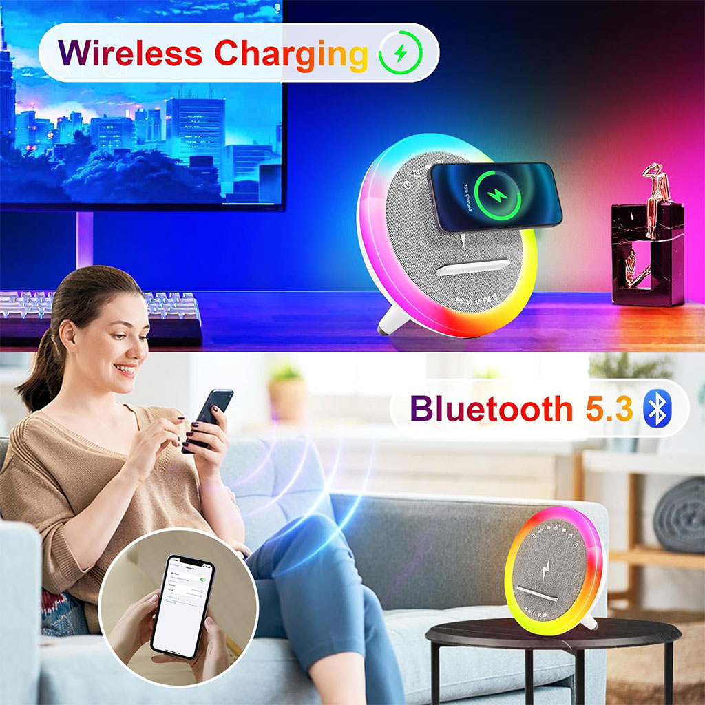 RGB Speaker and Bedside Lamp with 15W Wireless Charger