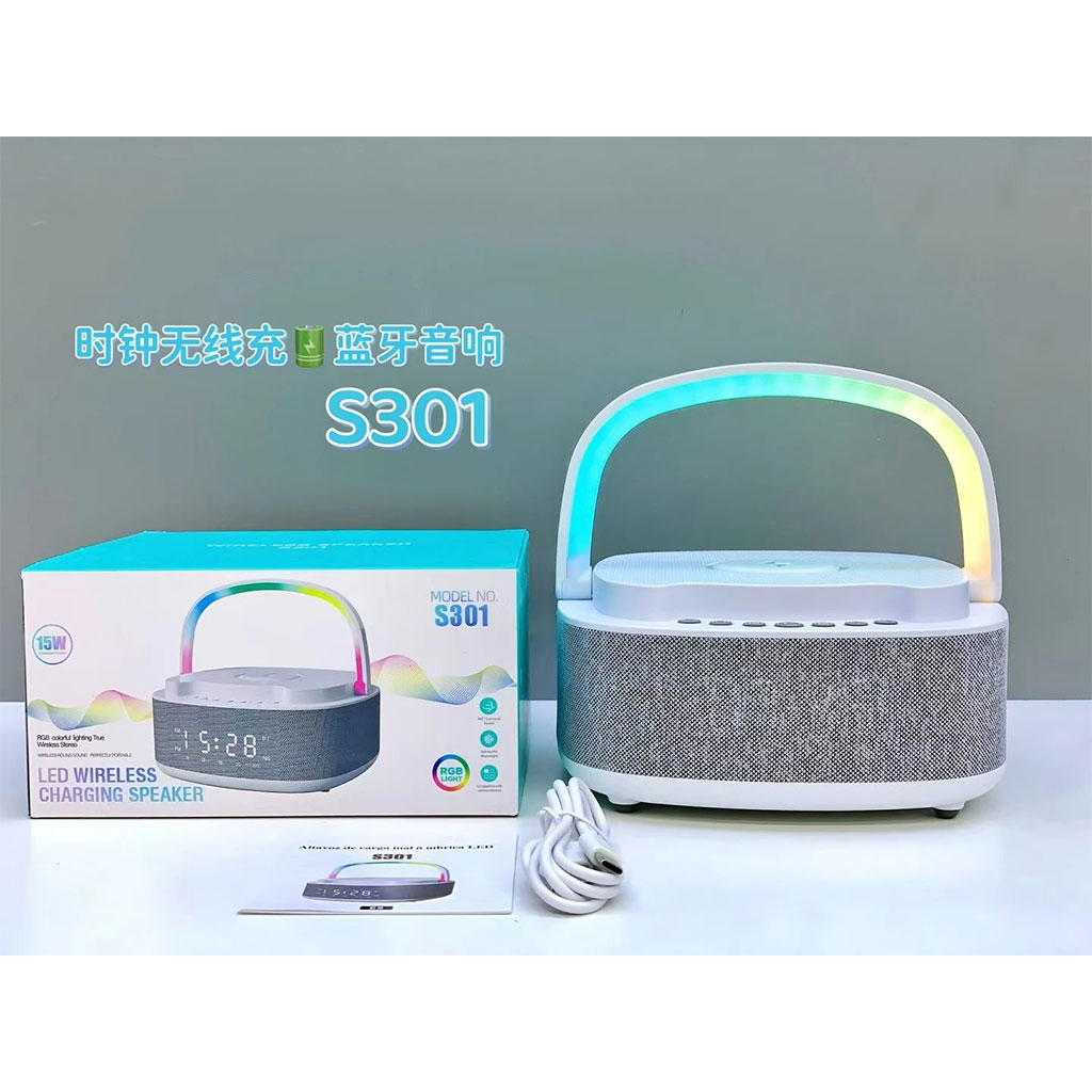 Haut-parleur Bluetooth portable S301, LED RGB, chargeur sans fil 15W