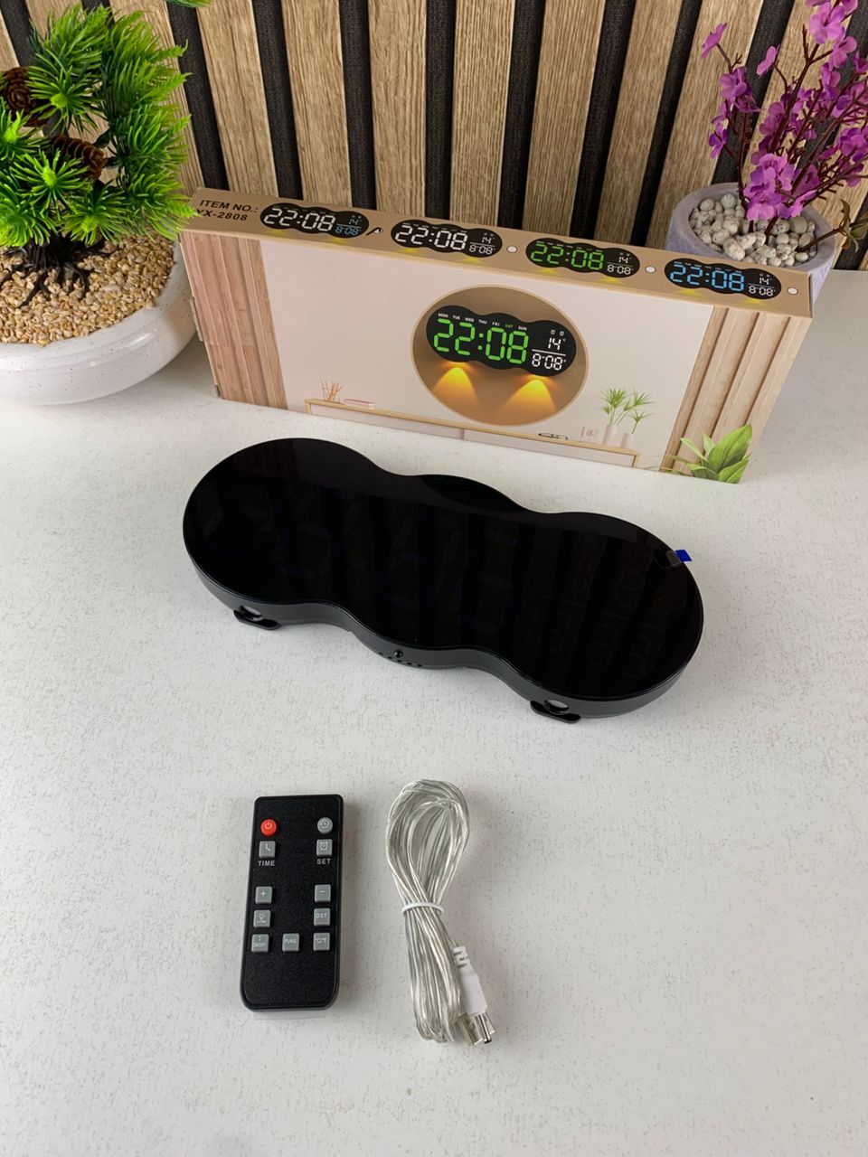 YX-2808 Digital LED Wall Clock with Remote Control