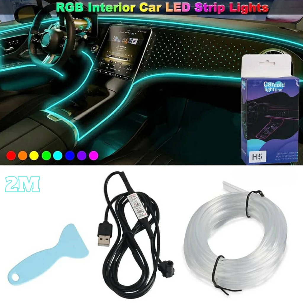 شريط إضاءة LED ألياف بصرية RGB بمنفذ USB لداخل السيارة
