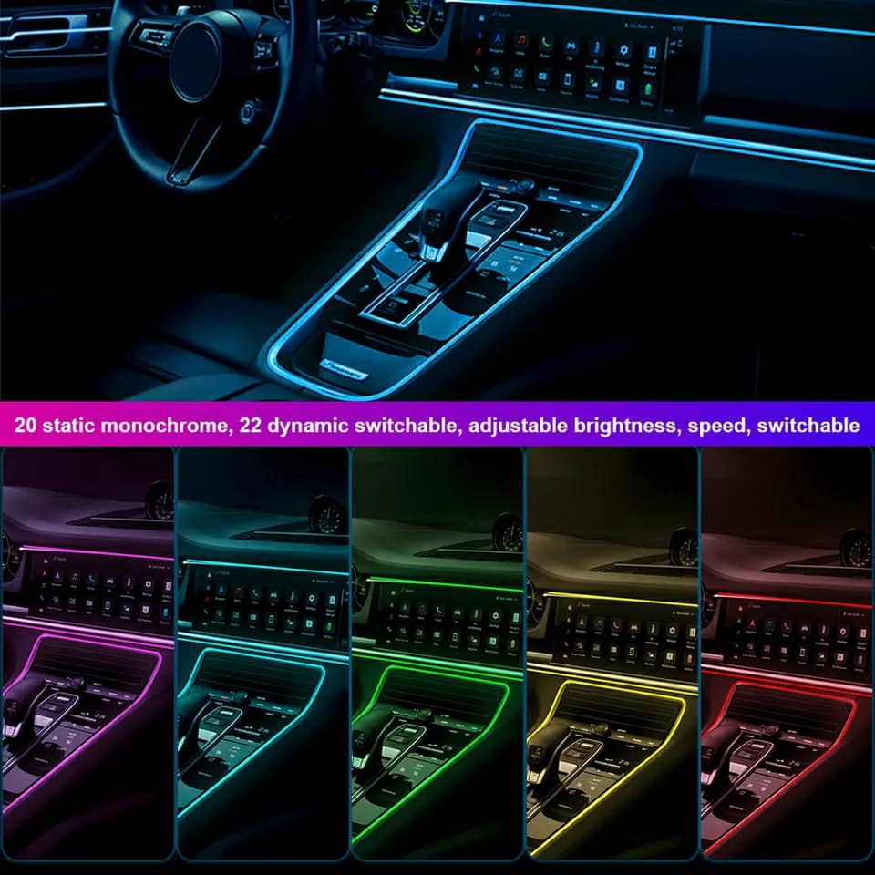 شريط إضاءة LED ألياف بصرية RGB بمنفذ USB لداخل السيارة