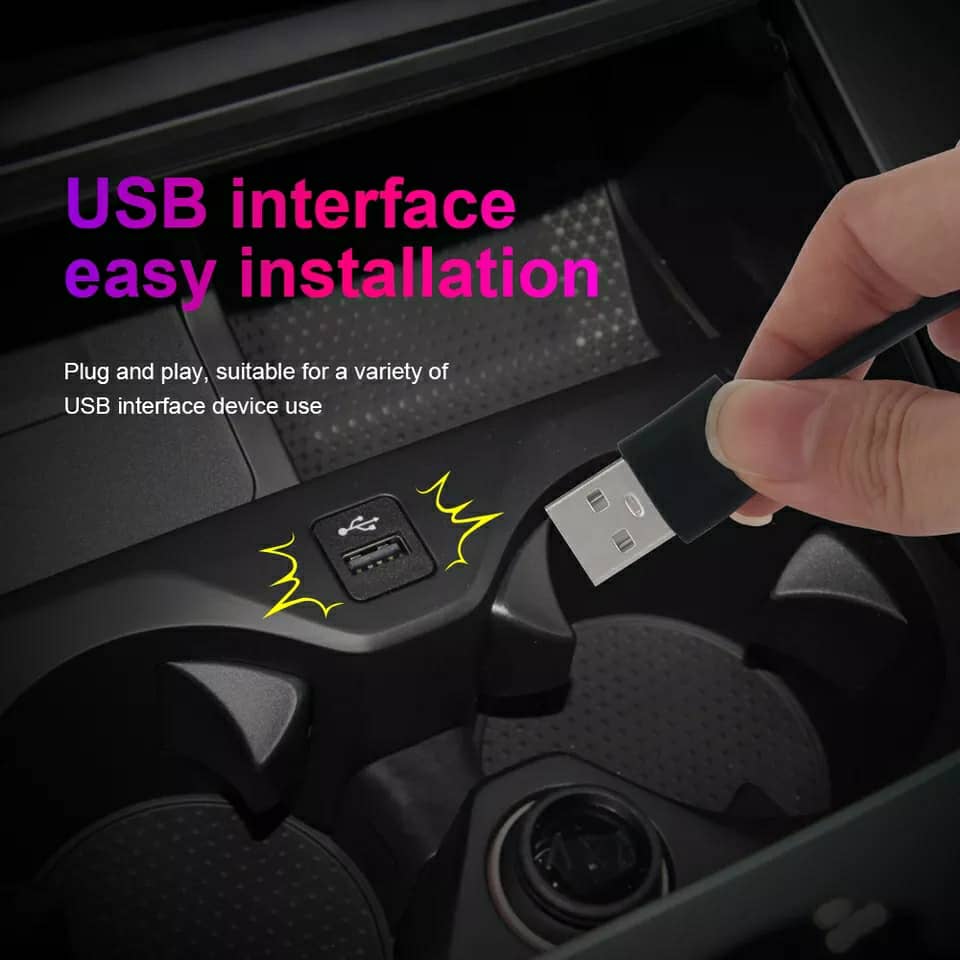 شريط إضاءة LED ألياف بصرية RGB بمنفذ USB لداخل السيارة