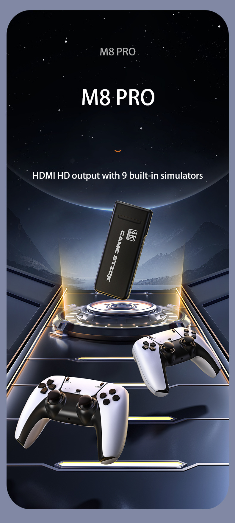 M8 Pro Game Stick Video Game Console, 4K HDMI, Wireless, 20000+ Games