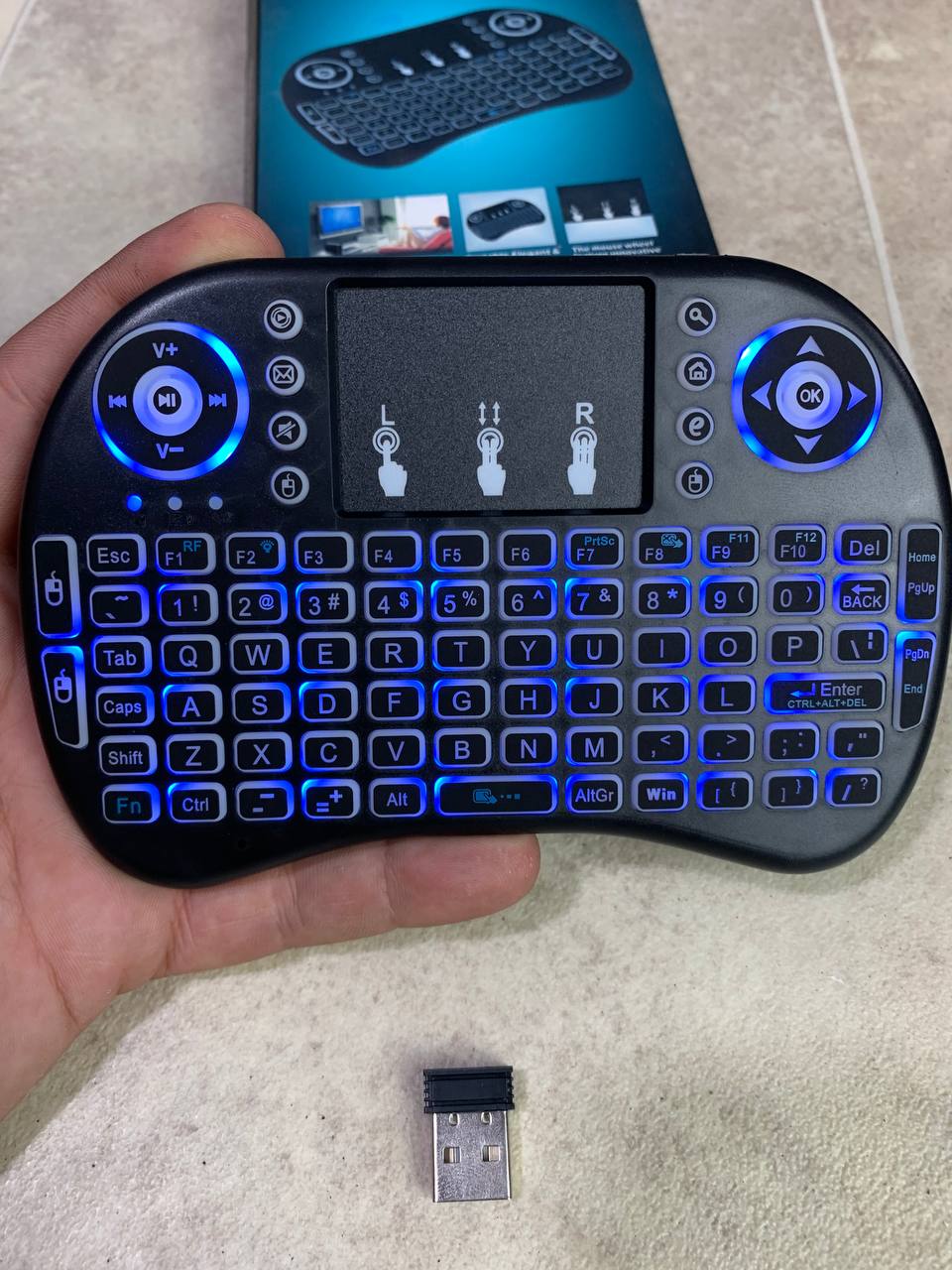 Wireless keyboard and touchpad with tricolor backlight and multimedia control