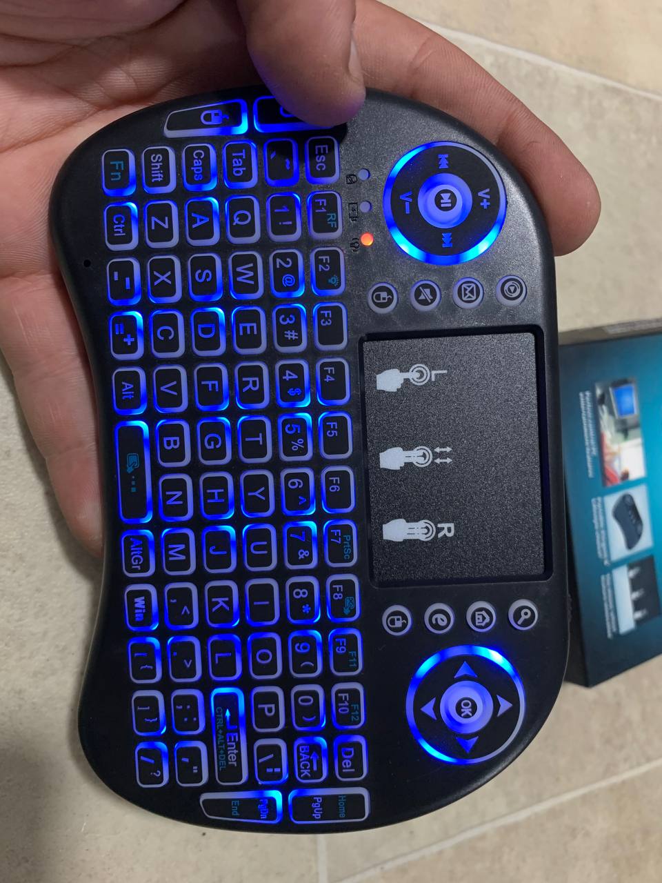 Wireless keyboard and touchpad with tricolor backlight and multimedia control