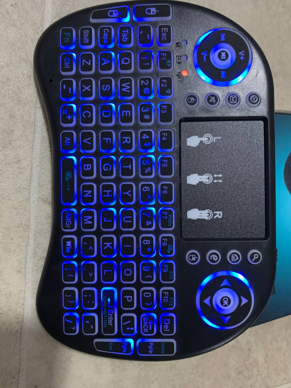 Wireless keyboard and touchpad with tricolor backlight and multimedia control