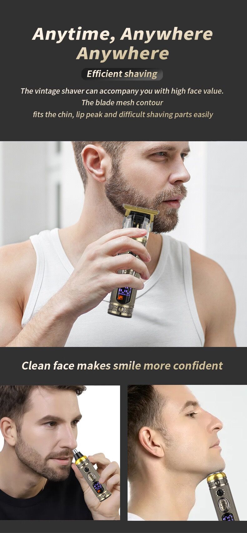 Ensemble rasoir électrique homme avec tondeuse barbe et nez, écran LCD, chargeur USB