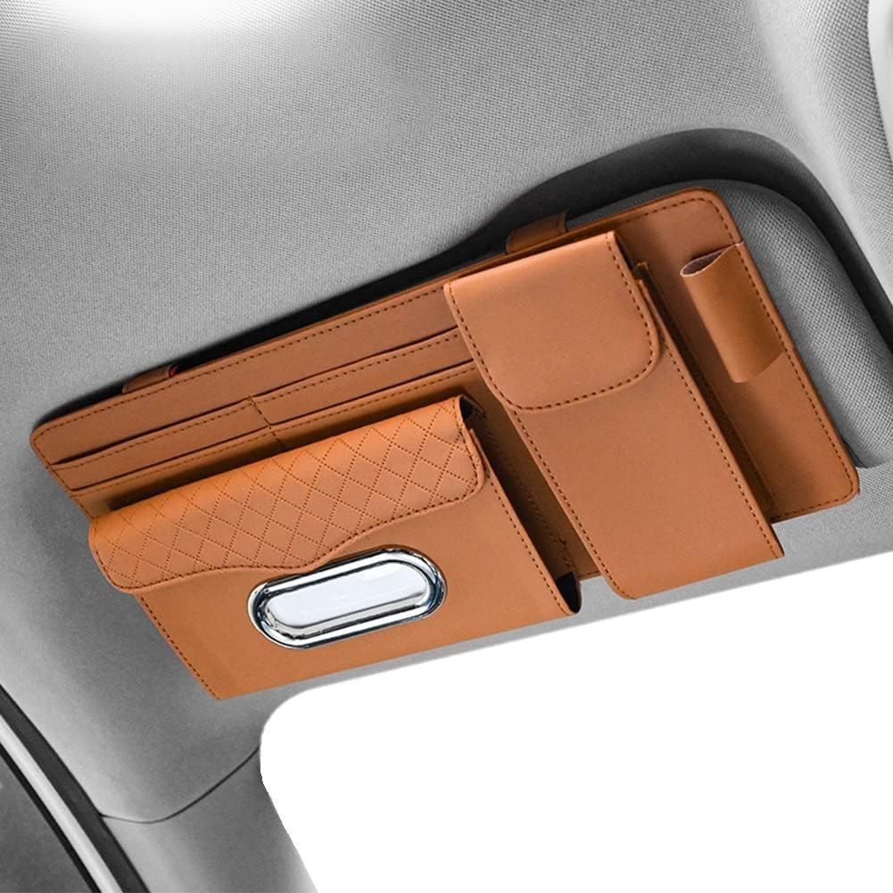 Car sun visor organizer with glasses case