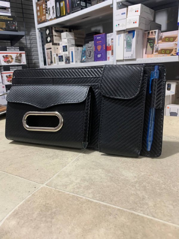Car sun visor organizer with glasses case