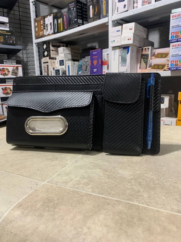Car sun visor organizer with glasses case