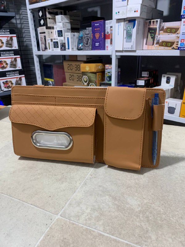 Car sun visor organizer with glasses case