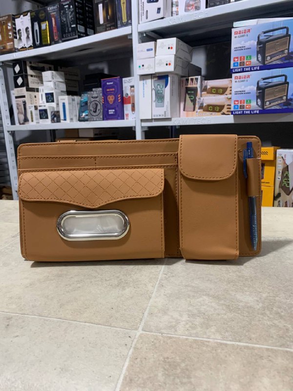 Car sun visor organizer with glasses case