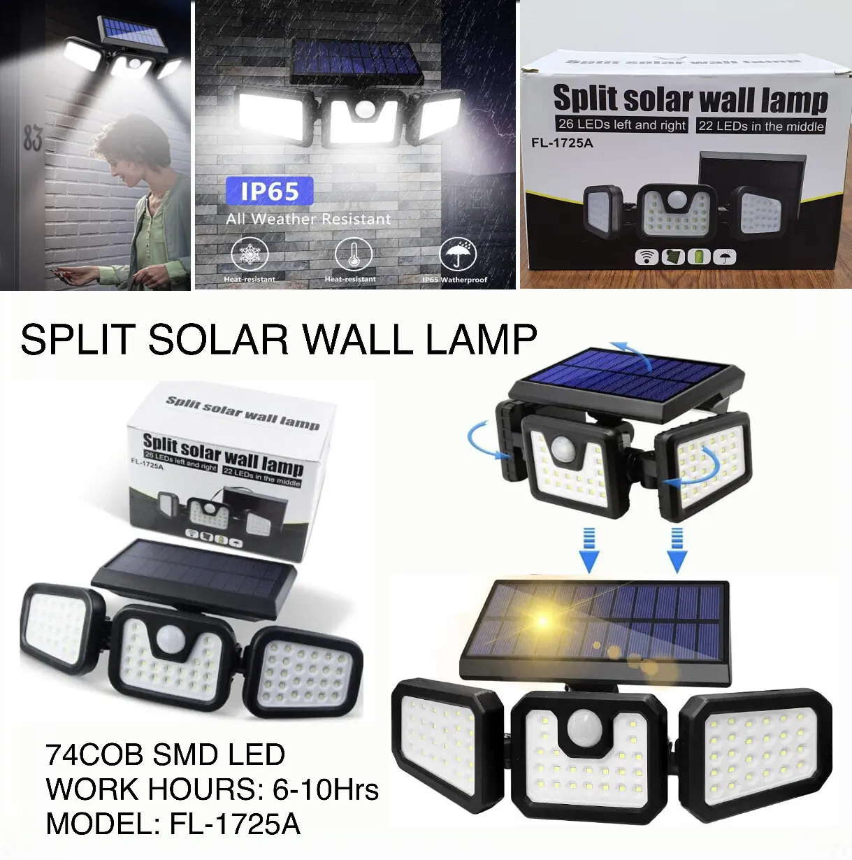 مصباح شمسي خارجي مقاوم للماء 112 LED مع مستشعر حركة FL-1725A