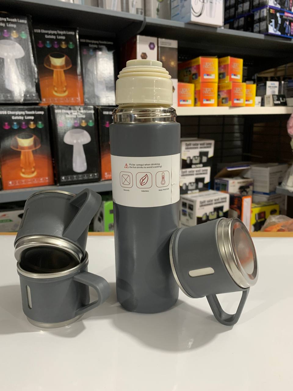 Ensemble Thermos avec 3 tasses thermique 500ml en acier inoxydable
